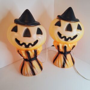 Vtg Empire Halloween Plastic Blow Mold 1969 Pumpkin Jack O Lantern Haystack Set